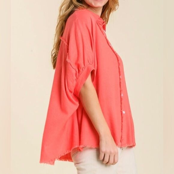 Angee Oversized Collared Blouse in Coral Size Small - Picture 7 of 12